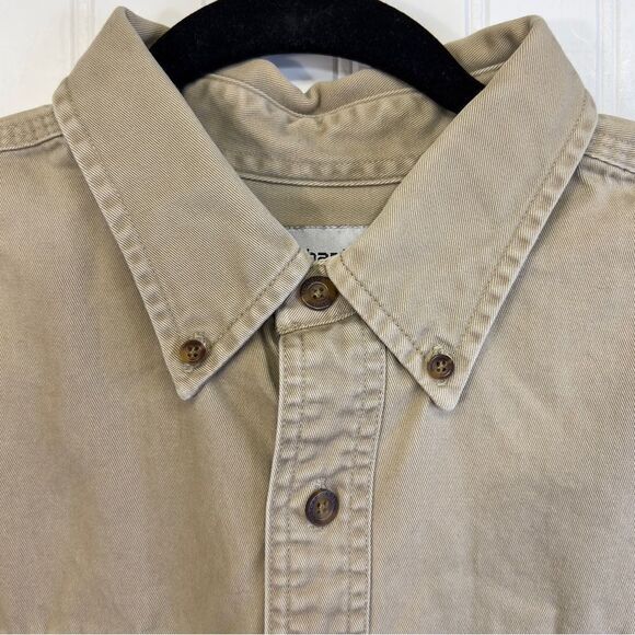 Vintage Men’s Canvas leather patch Carhartt Button up large  100% cotton - Picture 5 of 16
